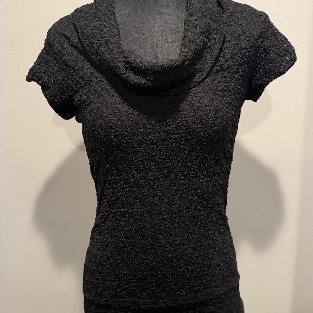 Cache Textured Black Cowl Neck Sweater